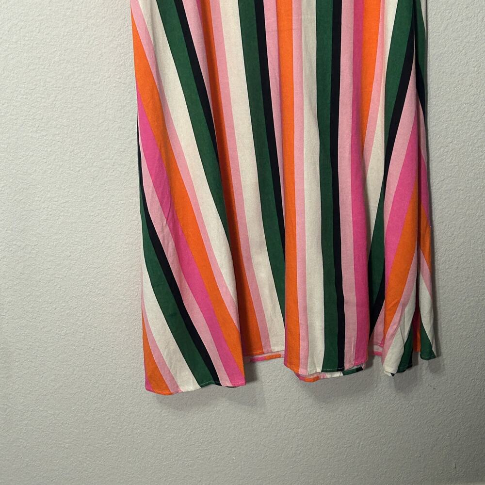 Eloquii Stripe Fit & Flare Linen Blend Dress Pink Green Cut Out Puff Sleeve 20 - Picture 10 of 11
